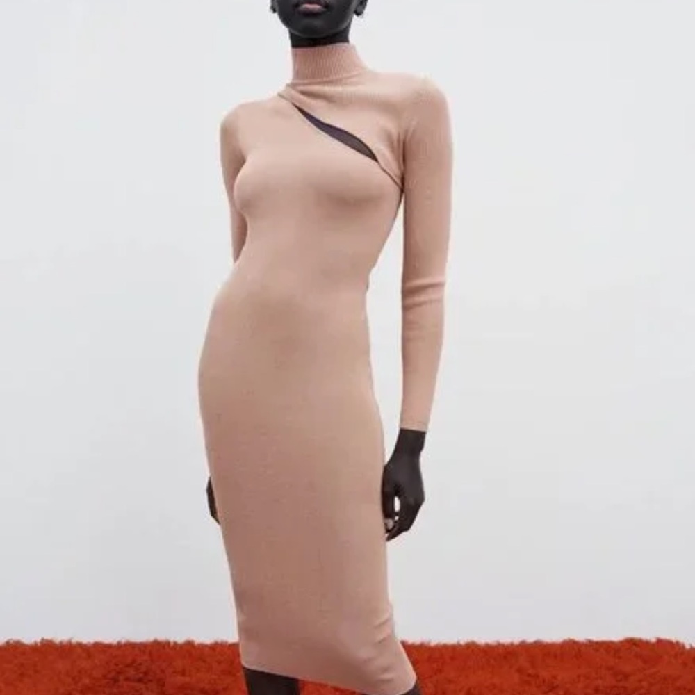 Zara | Cut Out Knit Dress in Dusty Pink NWT, Medium - Picture 1 of 8